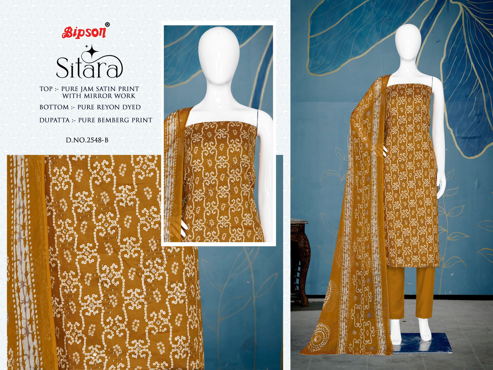 Sitara 2548 By Bipson Jam Satin Mirror Work Printed Dress Material Wholesalers In Delhi
